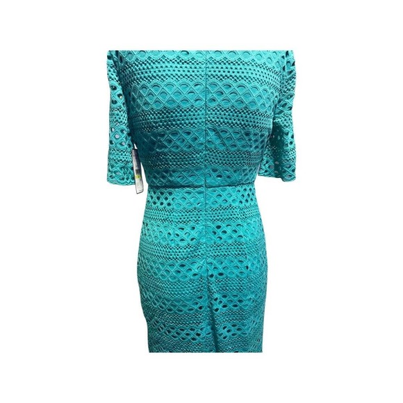 Jessica Howard Lace Short sleeve Tulip Hem Sheath Dress Turquoise Size 4P NWT - Picture 6 of 13